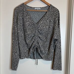 Gaze Gray Animal Print Long Sleeve Top